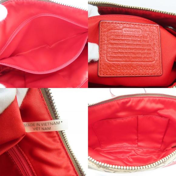 Coach Shoulder Bag F24028 Signature Canvas Leather Red Brown Women's COACH - Picture 9 of 10